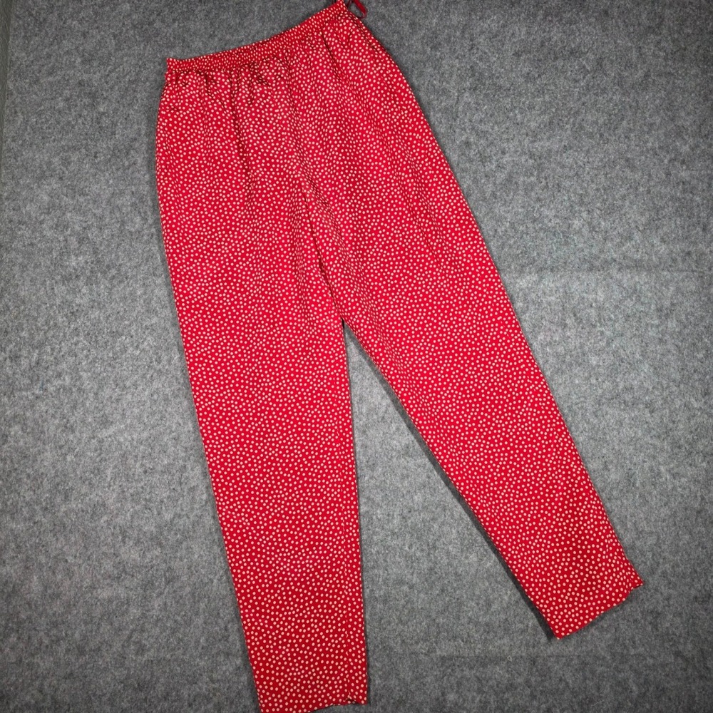 Vintage Ann May Silk Pants Red Ivory Polka Dot Tapered Trousers Small 80s Retro